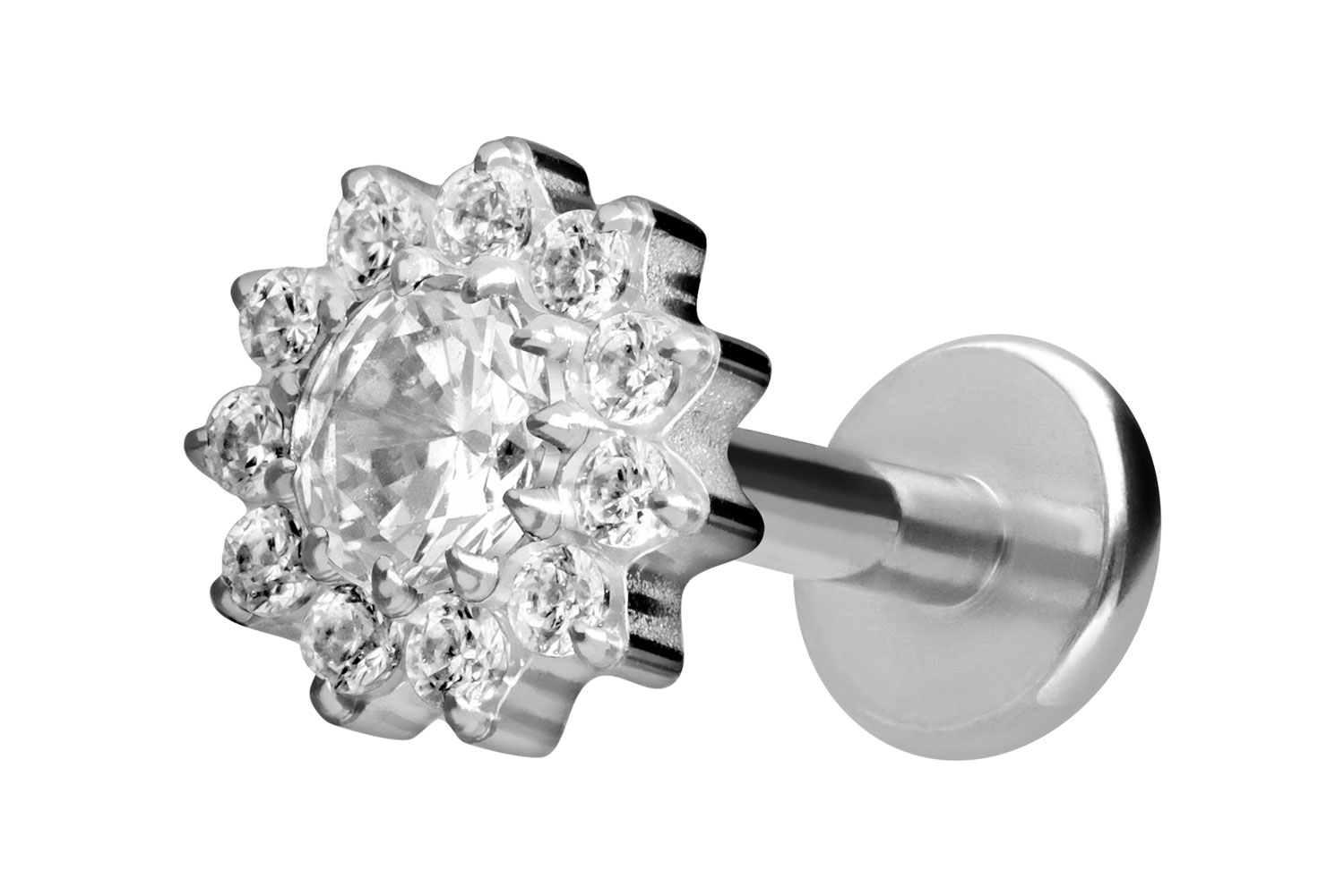 Titan Labret Piercing mit Innengewinde KRISTALLBLUME